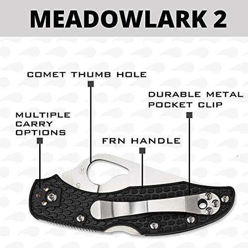 Image of Spyderco Byrd Meadowlark 2 Lightweight Folding Pocket Knife, PlainEdge | Black, 6.9 inch Overall Length, 2.97 inch 8Cr13MoV Steel Blade, FRN Handle, Back Lock, Full-Flat Grind