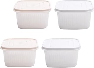 LALAFINA 4pcs Square Double-layer Food Fresh-keeping Box Set, Sealing Kitchen Storage Containers for Onion, Garlic, Ginger, Beige and White, Refrigerator Fruit Preservation