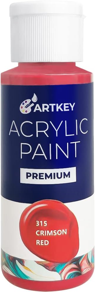 ArtkeyCrimson Red Acrylic Paint - 2oz/59ml Acrylic Paints Professional Artists Painting Kit for Canvases Fabric Rock Leather Easter Egg Wood Ceramic Glass Art Craft Painting
