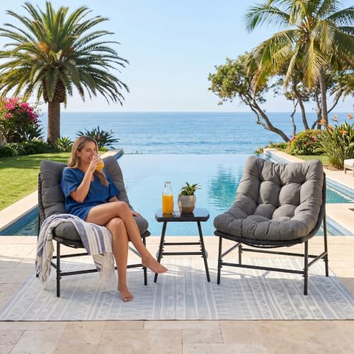Image of OUTLIVING Fluffo Outdoor Two Seater Braid & Rope Conversation Set | UV & Water Resistant Patio & Garden Furniture Set with 2 Cushioned Chairs & Center Table with Glass Top | Charcoal Grey