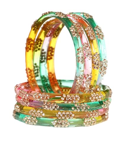 Image of Swara Creations Crystal Bangles for Women /Raindrop Kada Set /Multicolor glossy finished bangles Kadas with Silver stonework bangles for women & girls(8Pcs)(SKU265)
