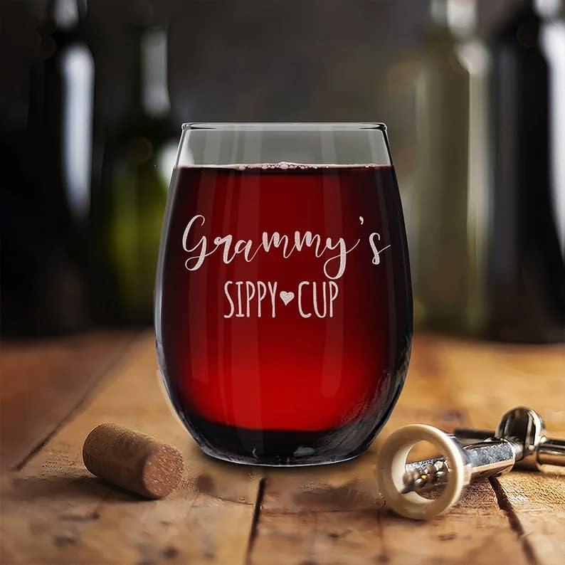 shop4ever Grammy’s Sippy Cup Engraved Stemless Wine Glass 15 oz. Funny Mother's Day Gift for Grandma Grammy Nana - Image 5