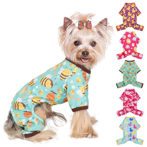 Dog Pajamas Small Sized Boy Girl, Cotton Stretchable Pet Clothes Jammies Puppy Outfits for Dogs Female Male, Spring Summer Doggie Doggy Pjs (Bee, XS) -  Yikeyo