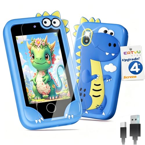ERTYU Kids Phone Toys for Boys Ages 3-7 with 4 Touchscreen Childrens Mini Phone for Kids Learning Play Toy Phone with Dual Camera Game Music Player Gifts for Boys Birthday Travel Christmas (Blue)
