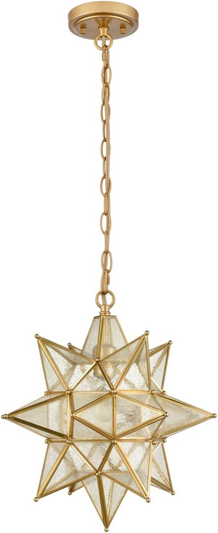Geometric Gold Seeded Glass Star Pendant Light