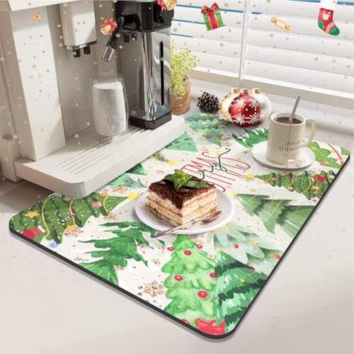 Lokhom CHRISTMAS TREES Drying Mat With Snowflake, Winter Merry Christmas Dish Rack Mat thumb #1