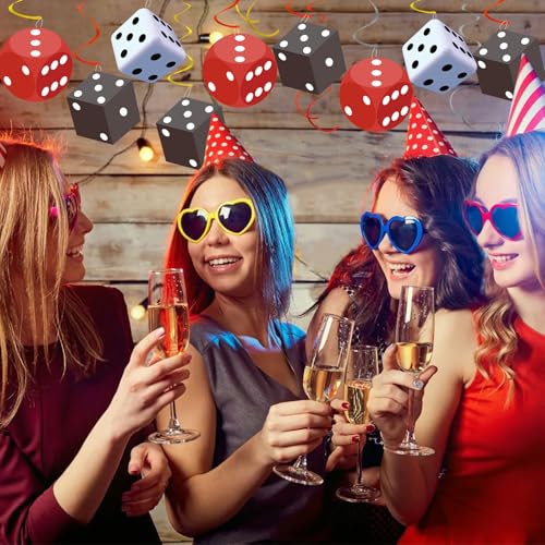 Image of 58PCS Casino Theme Hanging Swirls Decorations Casino Dice Hanging Swirls Supplies for Casino Theme Party Decorations Casino Night Party Decorations Poker Party Decor Game Night Decor(Red, White, Gray)