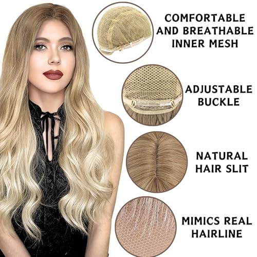Long Wave Ombre Brown to Blonde Wigs for Women, 27’’ Long Curly Wigs Heat Resistant Natural Ombre Wig with Wig Net Synthetic Hair Wigs for Ladies Fancy Dress Party Cosplay Daily Use (Blonde) - Image 5