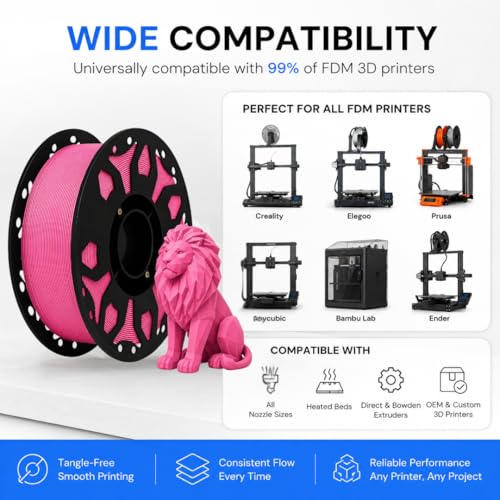 Image of FILAMONT PLA+ 3D Printer Filament 1.75mm, High Strength & Low Warp Printing Material, Dimensional Accuracy ±0.02mm, Vacuum Sealed with Desiccant, 1kg Spool (Pink)