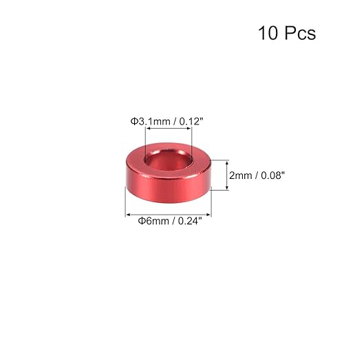 Miniatura 2 de uxcell 10 unids redondo aluminio separador columna separador 0.122x0.236x0.079 in (IDxODxH) rojo para Drone FPV Quadcopter Racing RC multirotors