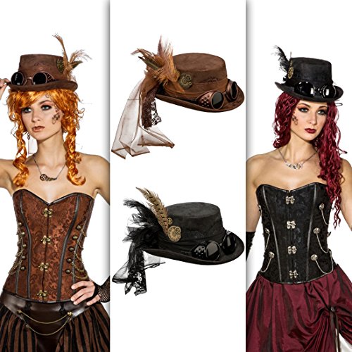 NET TOYS Steampunk Hut Gothic Zylinder schwarz Viktorianische Kopfbedeckung Accessoire Retrofuturismus Zylinderhut Retrolook Punk Kostüm Accessoire