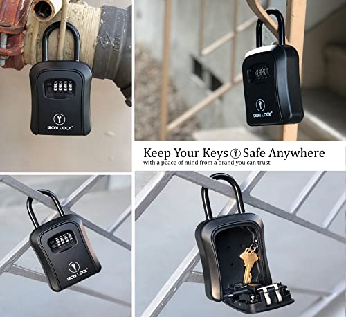 Iron Lock® - Key Lock Box Portable And Wall Mounted With Removable Shackle Indoor Outdoor Waterproof 4 Digit Combination With Resettable Code With A B Switch Key Lockbox For Outside Hold 5 Spare Keys #TOP1