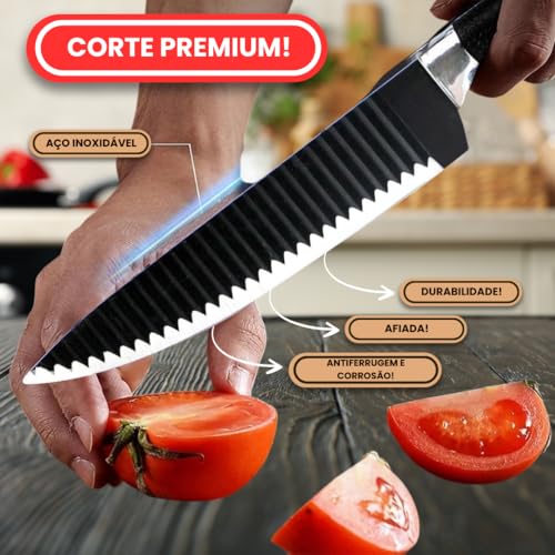 Kit de Facas Profissional 6 Peças + Amolador de Facas Premium – Super Afiado, Ergonômico e Inoxidáve