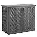 Suncast Lockable Outdoor 2 Door Cabinet Deck Box with Adjustable Shelf for Lawn, Garden, Patio, and Pool Accessory Storage, Cool Gray