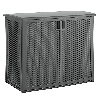 Suncast Lockable Outdoor 2 Door Cabinet Deck Box with Adjustable Shelf for Lawn, Garden, Patio, and Pool Accessory Storage, Cool Gray