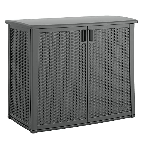 Suncast Outdoor Storage Cabinet with Pad-Lockable Doors, Freestanding Outdoor Patio Storage Unit, 42″ W x 23″ D x 35.5″ H, Cool Gray