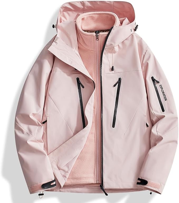 Unisex 3-in-1 Waterproof Jacket, Plus Size Outdoor Hiking Skiing Warm Coat
