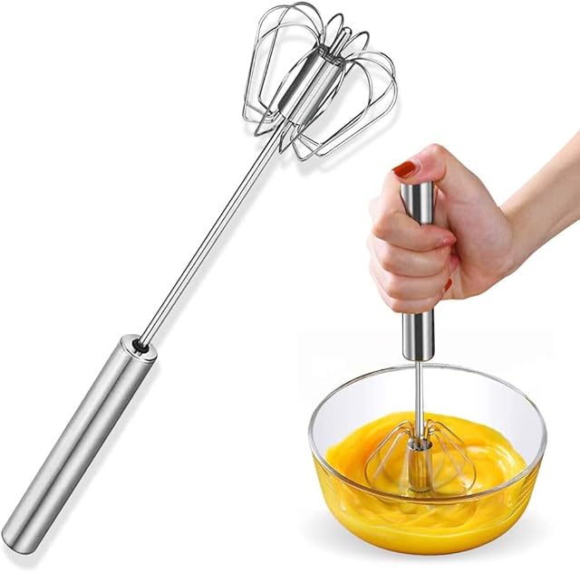 H&S Professional Egg Whisk Beater - Stainless Steel Wire Whisk Hand Push Semi Automatic Blender Mixer