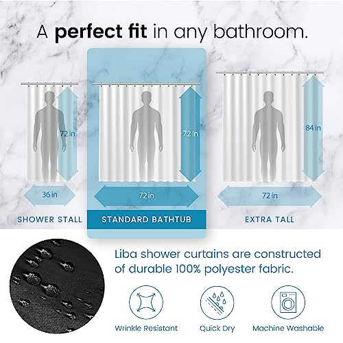 image for LiBa Black Shower Curtain, Heavy Duty Fabric, Soft Cloth Shower Curtai