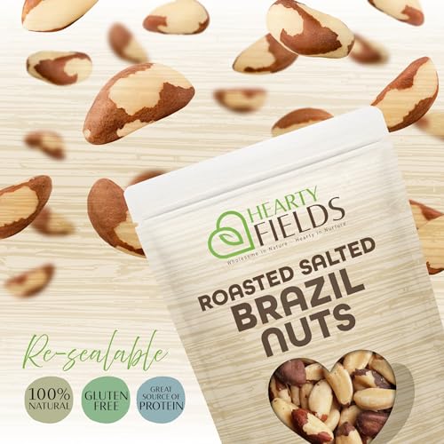 Image of Hearty Fields - Brazil Nuts Roasted & Salted - No Shell, Whole (16 Oz - 1 LB) Wholesome In Nature - Hearty In Nurture Healthy Protein Food Snack, Food Assortments