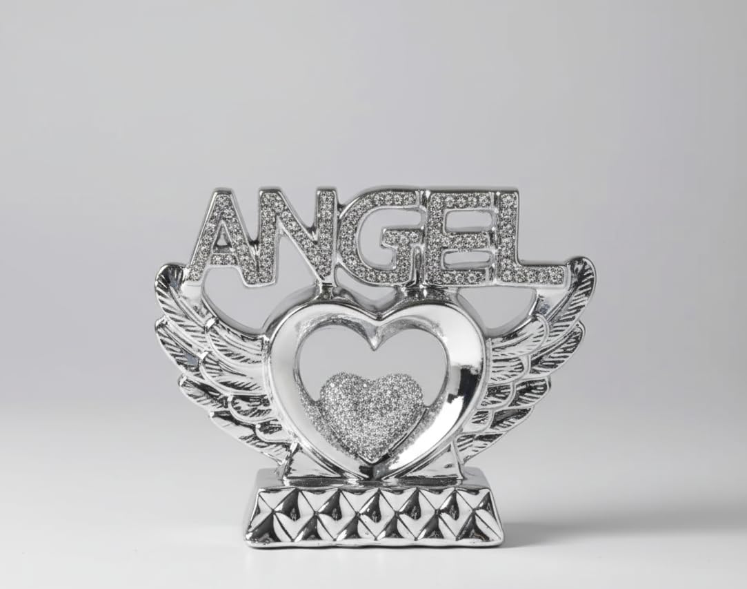 Bargain Brooz Silver Crushed Diamond Angel Heart With Wings Ornament | Sparkly Crystal Bling Home Decor Gift (Bb-17)