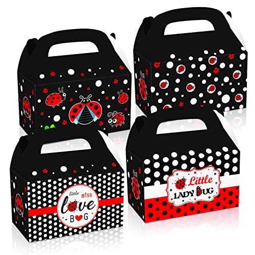 12Pack Ladybug Birthday Party Favor Boxes Little Ladybug Treat Box Party Favors Red Black Dot Candy Boxes for Ladybug Birthday Party Baby Shower Supplies 6.3 x 3.7 x 3.7 inch