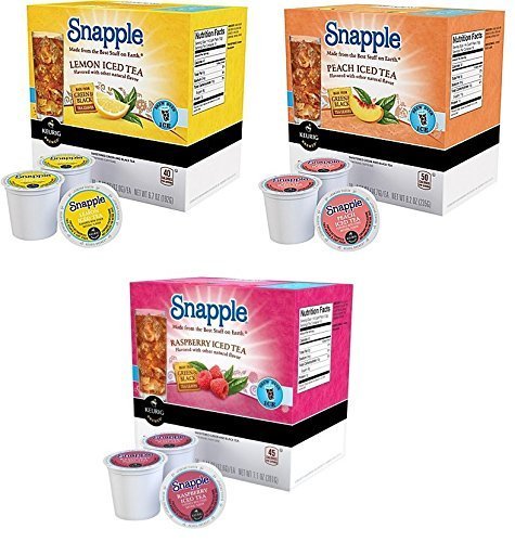 66 Count - Snapple Variety Iced Tea K-Cups For Keurig K Cup Brewers and 2.0 Brewers - Lemon, Peach, & Raspberry