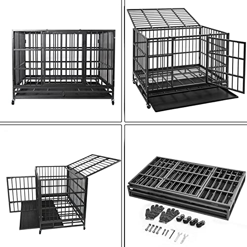Wokeen 48/38 Inch Heavy Duty Dog Crate Cage Kennel With Wheels thumb #5