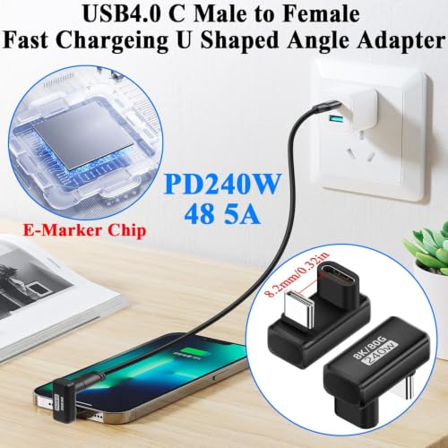 Image of Tobo PD240W USB4.0 C Fast Charging U Shaped Connector 80Gbps USB Type C Male to Female 180Angle Data Adapter USB C Full Featured U Angle Converter, 8K UHD, for Smartphone Tablet Steam Deck,