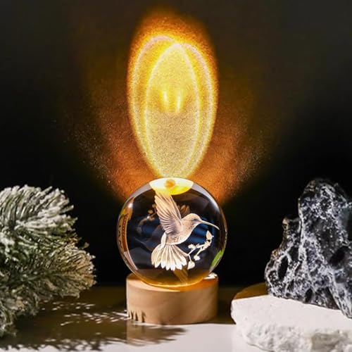 Image of 3D Crystal Ball Night Lamp, Crystel Ball Night Light with USB, LED Wooden Base Table Lamp for Bedroom Home Office Decoration Birthday Gift for Boys and Girls (Hummingbird Crystal Lamp)