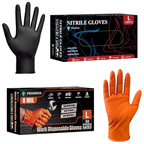 PROMEDIX P 4-mil 100 Count Black Nitrile Gloves & 8-mil 50 Count Orange Nitrile Gloves - Size Large Cover