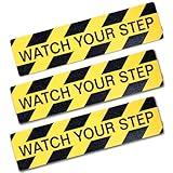 Domthent 3 Pack Watch Your Step Sign Sticker 6 x 24 Inch – Self-Adhesive Anti-Slip Grit Floor Decals Stickers, Watch Your Step Sticker for Wet Floor Caution, Workplace Home Safety, Indoor Outdoor Use (3)