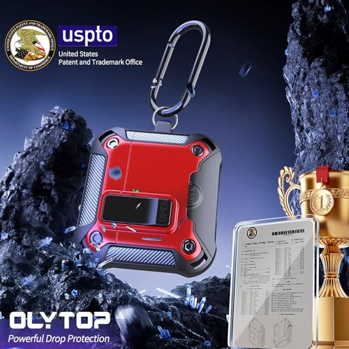 Image of Olytop for Airpods Pro 2 /1 Gen Case Cover with Lock&Phone Stand (2019 /2022 /2023), Rugged Case for Airpod Pro 2nd /1st Generation Shockproof Armor Protective Skin for Apple iPod Pro, Black /Red