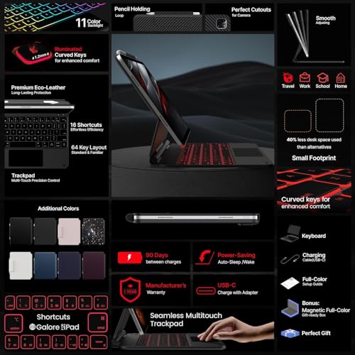 Image of typecase Edge for iPad Air 11 (M4 2026 / M3 2025 / M2 2024), Air 5th /4th & Pro 11 (4th /3rd /2nd /1st), 11-Color Backlit & Touchpad,Magic Floating Keyboard (NOT for 10th /A16 /Pro 11 (M5 /M4)-Carbon Fiber26