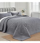 ENJOHOS 138x122 Extra Wide Oversized King Quilts Grey - California King Bedspread, Reversible Sum...