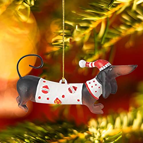 Halatua Weihnachtsbaum-Anhänger – Dackel-Weihnachts-Anhänger, Handwerk, Acryl, lustiger Hund, Auto-Anhänger, hängende Bastelbedarf, DIY-Weihnachtsymbole, Heimdekoration