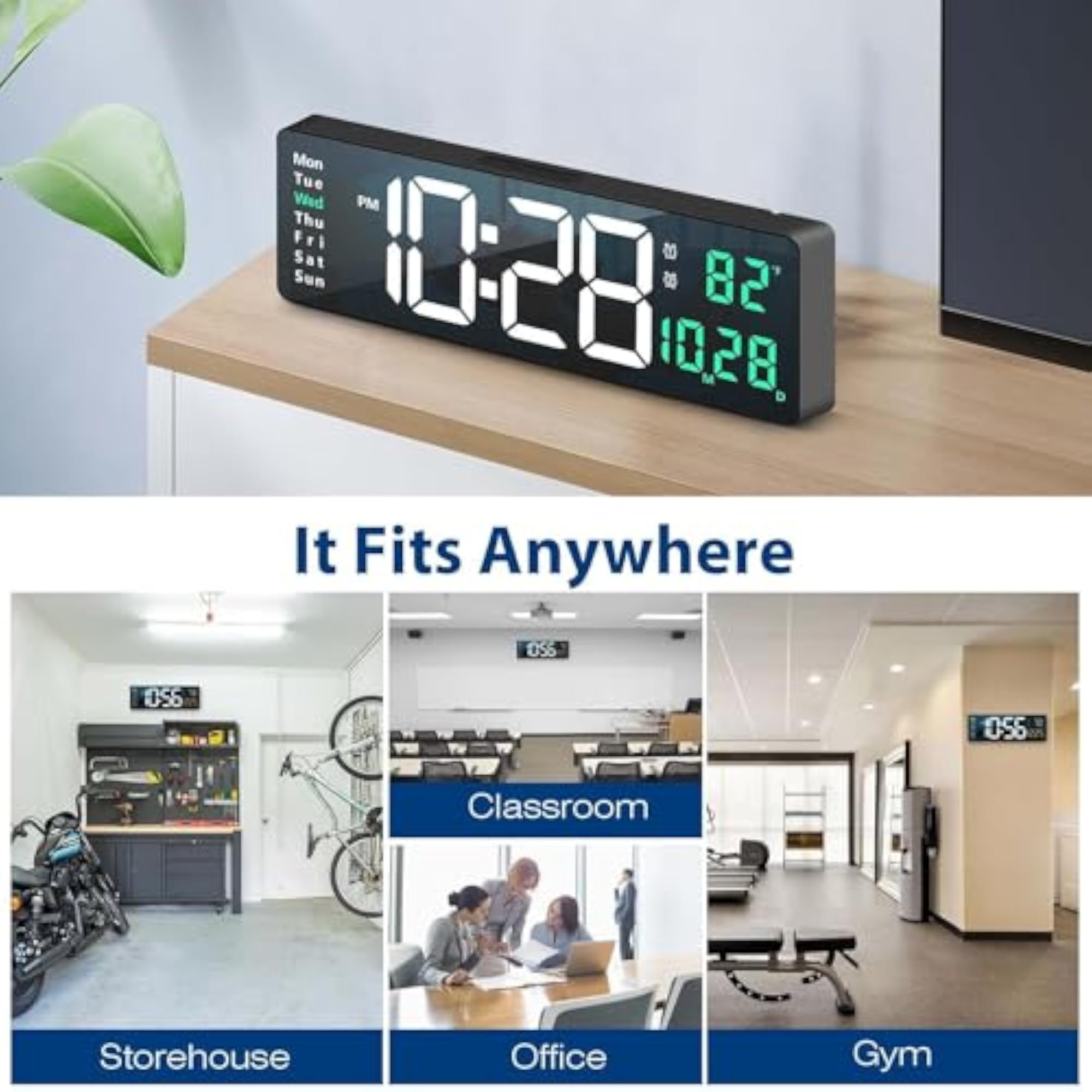 Large LED Digital Wall Clock with Remote Control, Home Decor