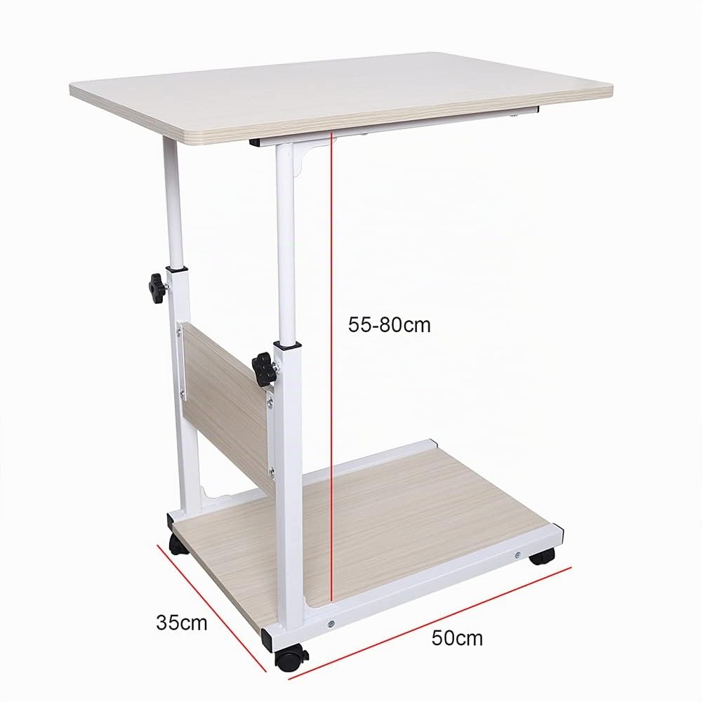 Table de lit sur roulettes d'appoint Mobile pour lit de Soins d'hôpital Hauteur Réglable Bois Simple et Moderne Levage Libre 50 * 35*(55-80) CM