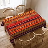 QINBEIDU Ethnic Tablecloth Orange Abstract Tribal Borders Doodle Orange Plum Rectangle Table Cloth Rectangular Washable Table Cover for Party Kitchen Dining Decor 54 x 72 Inch