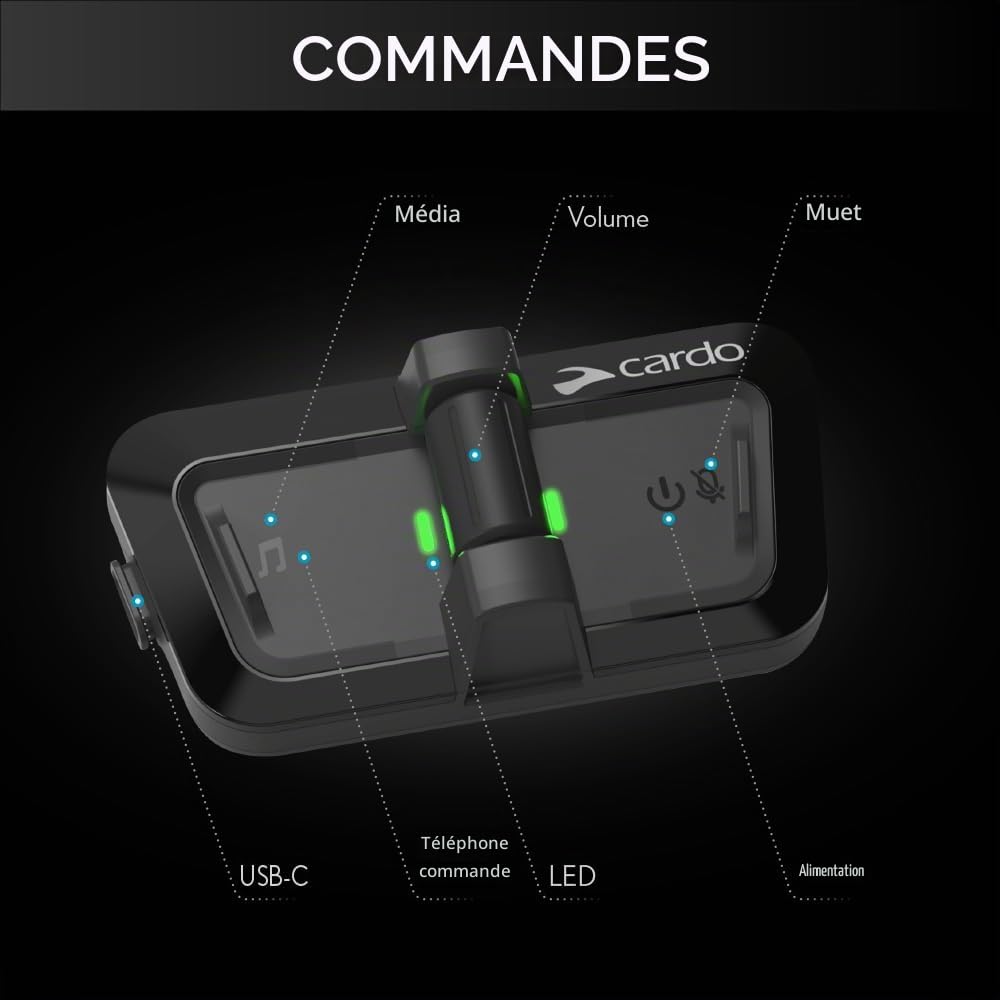 Cardo Système de Communication de Casque PACKTALK Outdoor, idéal pour Le Ski, Le Snowboard et Le Cyclisme (Noir, Lot de quattre)