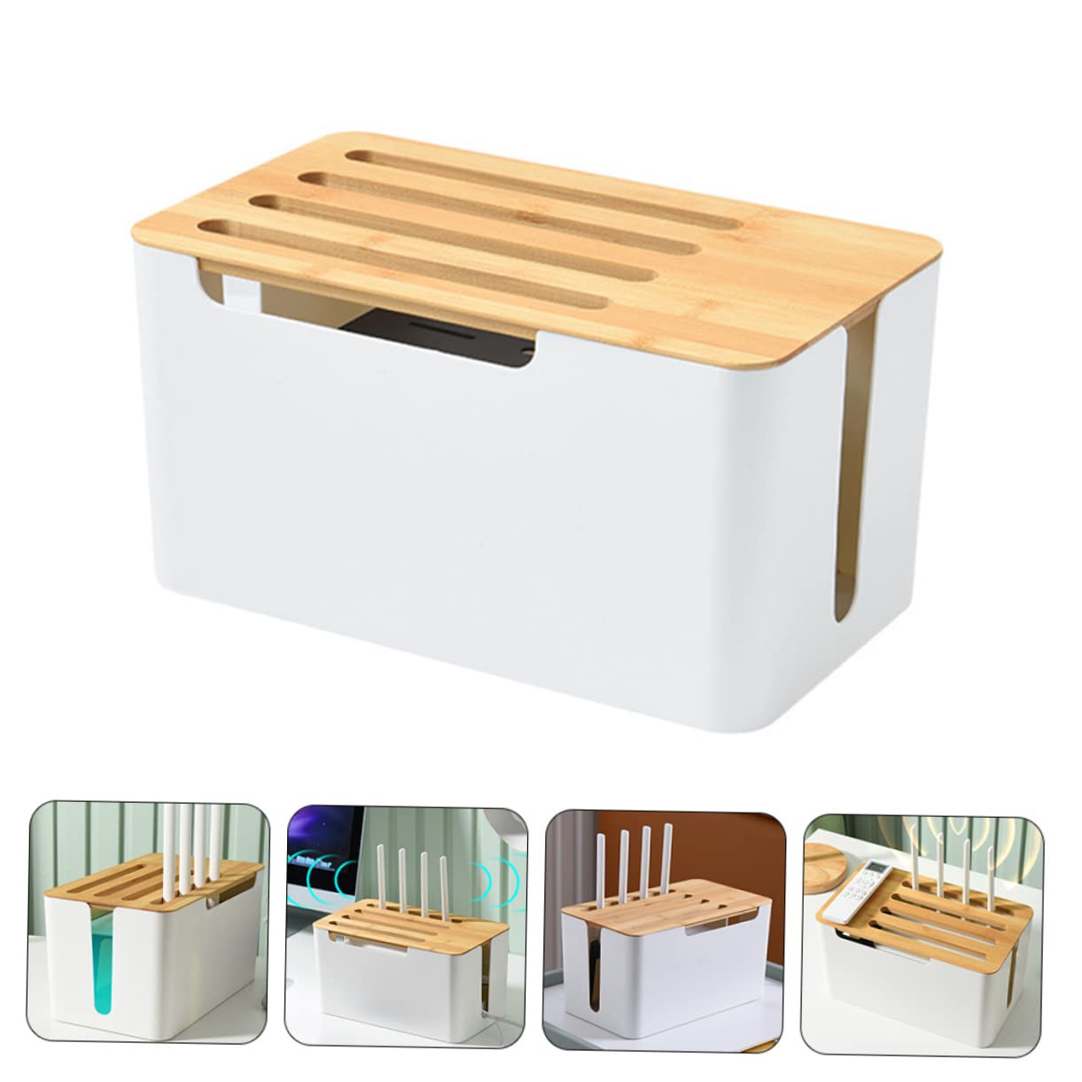DOITOOL Caja Organizadora de Cables Caja Gestion Cables Hips Pp Bambú Resistente Protege Enchufes para Baño Cocina