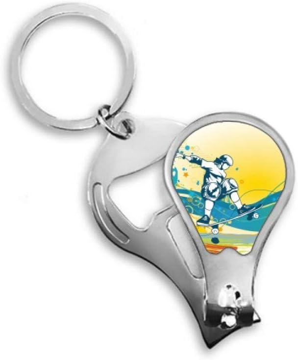 Sport Skateboard Colorful Illustration Fingernail Clipper Cutter Opener Key Chain Scissor