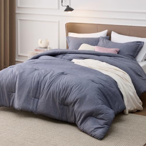 Image of Bedsure King Size Comforter Set - Denim Grey King Comforter Set, Soft Bedding for All Seasons, Cationic Dyed Bedding Set, 3 Pieces, 1 Comforter (104 inchx90 inch) and 2 Pillow Shams (20 inchx36 inch+2 inch)