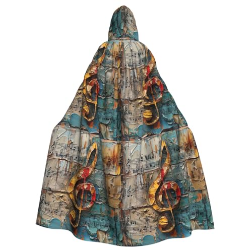 LIXLZH Capa universal con capucha con estampado de notas musicales para adultos, disfraz de bruja para Halloween, carnaval