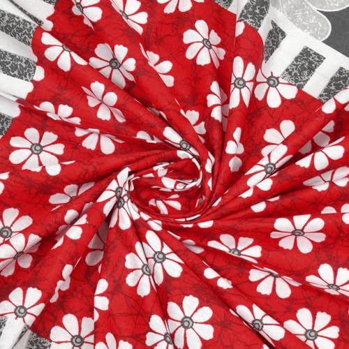 Image of RajasthaniKart Pure 100% Cotton Single Bed Sheet with 1 Pillow Cover (Bedsheet for Single Bed Cotton, Red Floral)