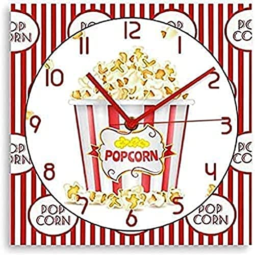 Reloj de Pared Moderno Silencioso sin tictac Palomitas de maíz Cuadrado Reloj de Pared Teatro en casa Bocadillos Golosinas Candy Wall Art Cinema Print Silent Non Ticking Wall Clock 12 Pulgadas Cover