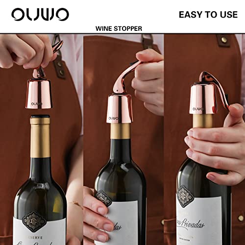 Ouwo Wine Stopper Stainless Steel Wine Bottle Stoppers Plug With Silicone Wine Toppers Stopper Reusable Wine Cork Superior Leak-Proof Keeps Wine Fresh Best Gift Accessories Rosegold 2 Pack #TOP2