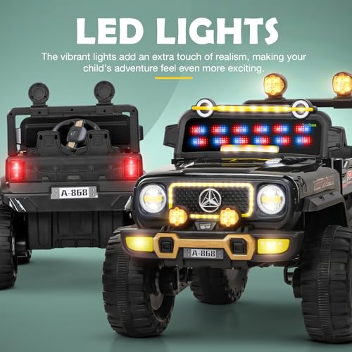 Image of Baybee 4x4 Battery Operated Jeep for Kids, Ride on Toy Baby Car with LED RGB Light & Music, Rechargeable Electric Jeep, Big Battery Car for Kids (Wrangler, Wrangler Black)
