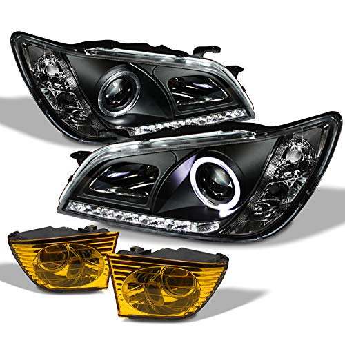 AKKON - For 01-05 Lexus Altzza IS300 Black Bezel Halo Projector DRL Daylight LED Strip Headlights+Fog light