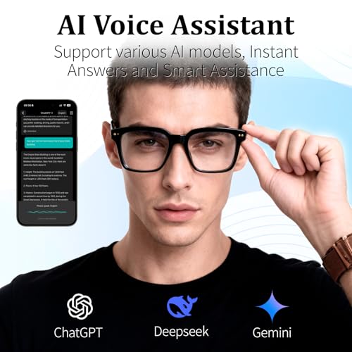 Image of AI Smart Glasses with 160+ Languages for Men /Women, Wireless Bluetooth Translation Glasses with Speakers for Work /Travel /Sports /Business（Black）